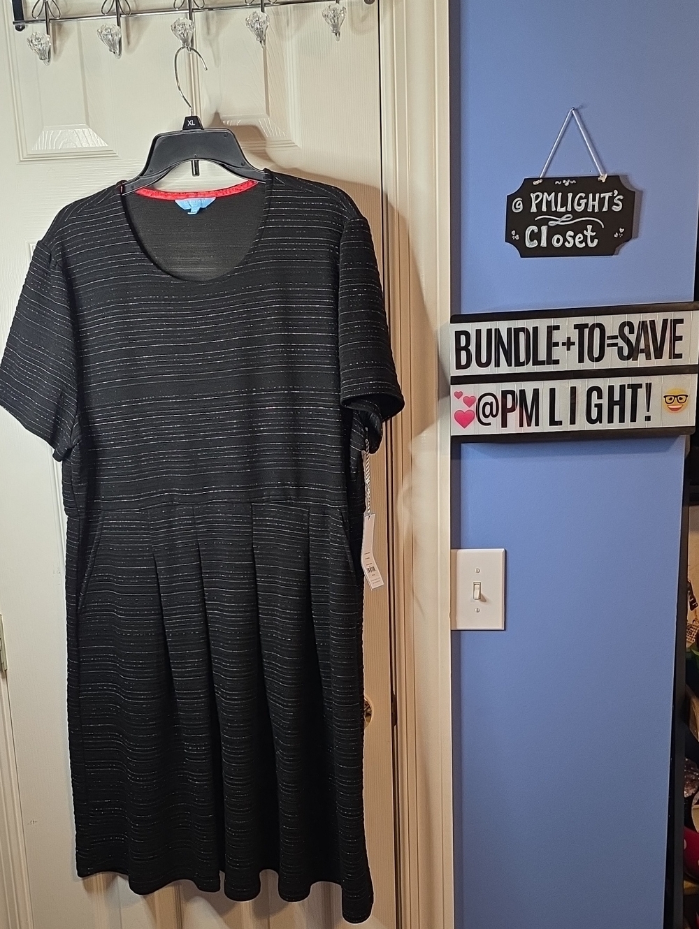 Draper James RSVP XXL Black Short-Sleeve Fit-and-Flare Dress New Silver